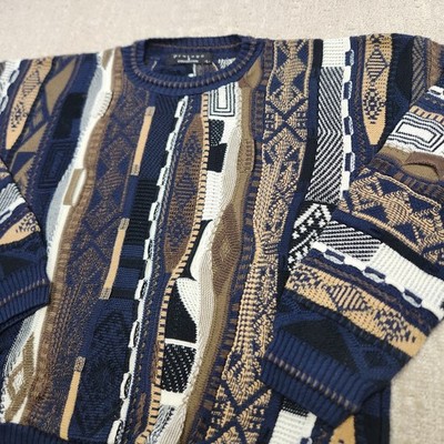 Vintage 3D Knit Sweater Men Large Protege Earth Tone Purple Boxy Biggie Cosby