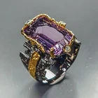 Vintage jewelry 14 ct Natural Amethyst Ring 925 Sterling Silver Size 7 /R474458