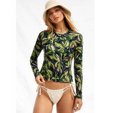 Athleta Point Break Rashguard Long Sleeve Swim Top Adela Floral Deep Fern Small
