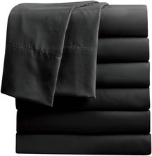Queen Flat Sheets 6-Pack Soft Microfiber Bulk Use Black Comfortable