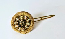 Antique Vintage Goldtone Wrapped Wire Iridescent Bead Hair Clip Bobby Pin