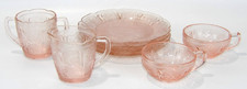 Vintage Jeannette Pink Cherry Blossom Depression Glass 8 Pc Serving Set
