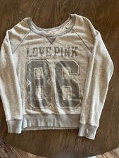 PINK VICTORIA SECRET GRAY PULLOVER WOMEN'S SWEATSHIRT LS SIZE L GENTLY WORN
