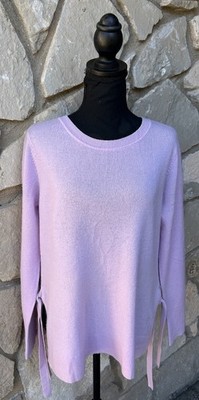 Halogen Cashmere Tunic Sweater Small Pink Crew Neck Pullover Side Ties Excellent