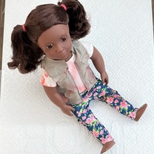 Our Generation 18in Play Doll Curly Dark Brown Hair Floral Outfit