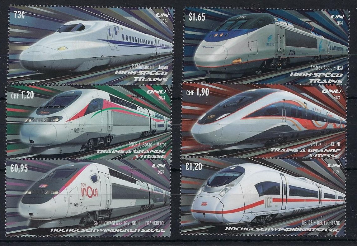 Un 2024 High Speed Trains-6 Stamps-All 3 Offices-Mint, Nh-Low Quantity Issued