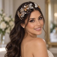 Rhinestones Bridal Headband Crystal Wedding Headpieces Gold
