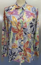 FDJ French Dressing Jeans Shirt Womens Sz 12 Bright Floral Cotton Stretch Button