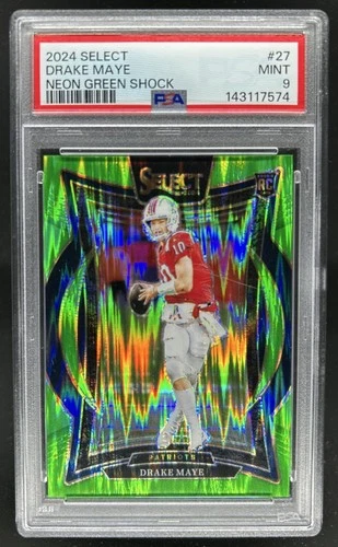 2024 Panini Select Drake Maye Concourse RC Neon Green Prizm Shock #/599 PSA 9