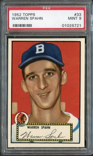 1952 Topps #33 Warren Spahn {Black back} Braves PSA 9 Mint 01026721 