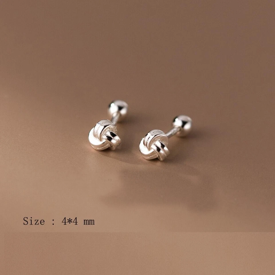 Sterling Solid Silver Knot Stud Earrings - Solid 925 Silver Screw Beads Back Set - Image 2 of 4
