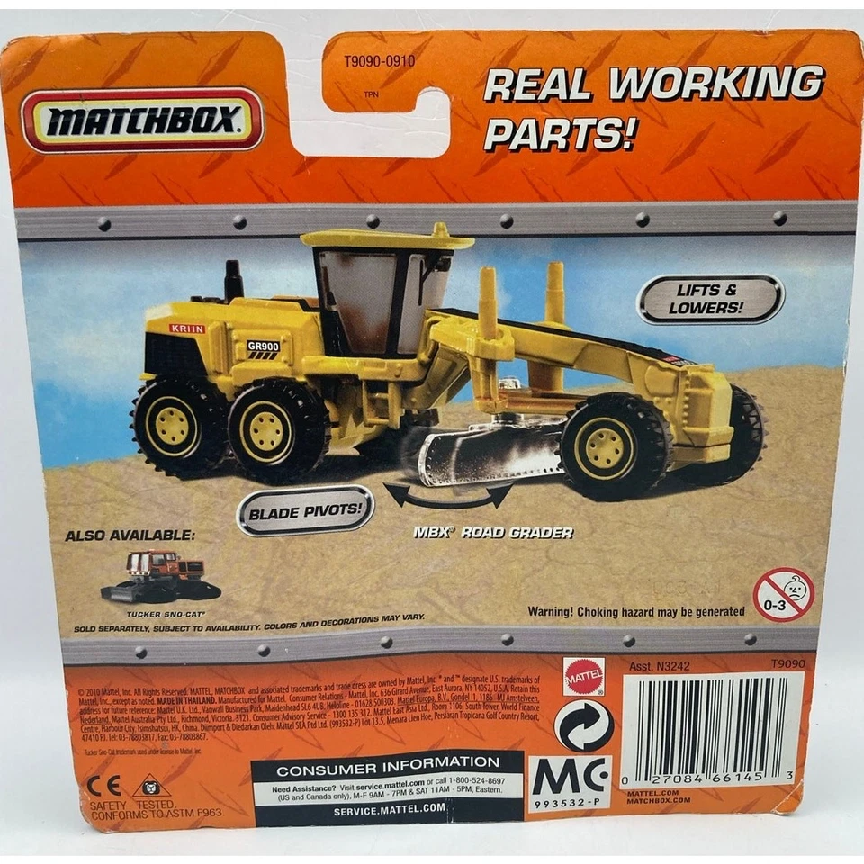 2010 Matchbox Real Working Parts Construction Diecast MBX Road Grader NIP - Image 3 of 4