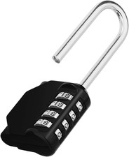 Long Shackle Padlock, 4.53" Overall Height, 2.62" Shackle Height, 4 Digit Combin