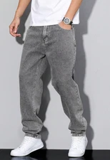 Pantalones Para Hombre de Vestir Moda Pantalón Vaqueros Gris Rasgado Mezclilla