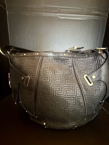 Authentic Leather Versace Medium Hobo Bag Black