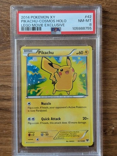 2014 Pokemon XY Lego Movie Promo PSA 8 Pikachu Cosmos Holo #42 FRESH SLAB