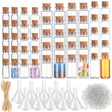 50 PCS Mini Plastic Bottles Corks Stoppers Eye Screws Funnels Clear Sand Art