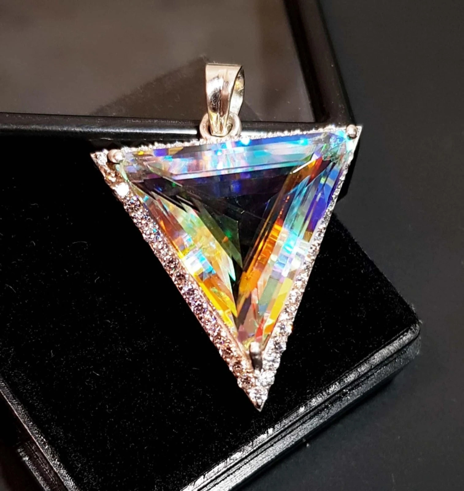39 Ct Natural Mystic Topaz Fancy Cut Silver Pendant Gemstone With Silver Chain