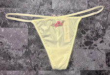 NWT VICTORIA'S SECRET YELLOW SATIN SMOOTH FLORAL EMBROIDERY V STRING PANTIES