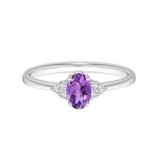 Trio Solitaire Accents Amethyst 925 Sterling Silver 1.0 CTW Oval Wedding Ring