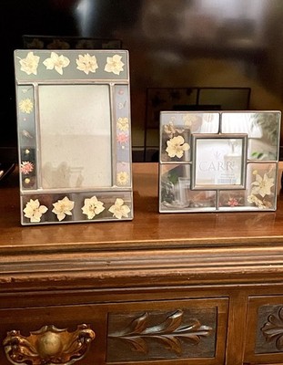 Lot Of 2 Pressed Flower Leaded Glass Frames Burns Of Boston & Carr Earth Nature