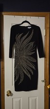 Women's Calvin Klein Black Studded Flower Sheath Dress 3/4 Sleeve Size 2