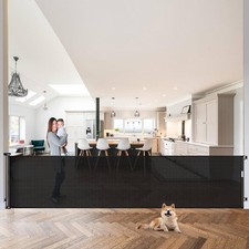 Retractable Mounted Extra Wide and Extra Long Mesh Baby Gate Black 34in H X 110i