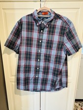 St. John's Bay Comfort Flex Botton- Down Men's Blue Green Pink Plaid Shirt L