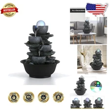 Quiet Tabletop Fountain, Indoor Waterfall, LED Colored Lights, Easy Use