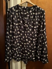 Attractive SIMPLY VERA Vera Wang Long Sleeve Purple Floral Blouse Sz L