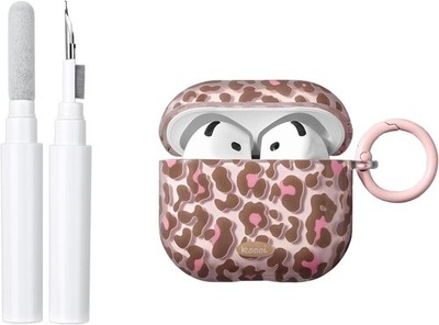 für AirPods 4 Hülle mit Reinigungsset, Niedliche Transparente Leoparden