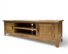 SOLID OAK LOW LINE LONG SIDEBOARD TV MEDIA HI FI VINYL LP UNIT CUPBOARD