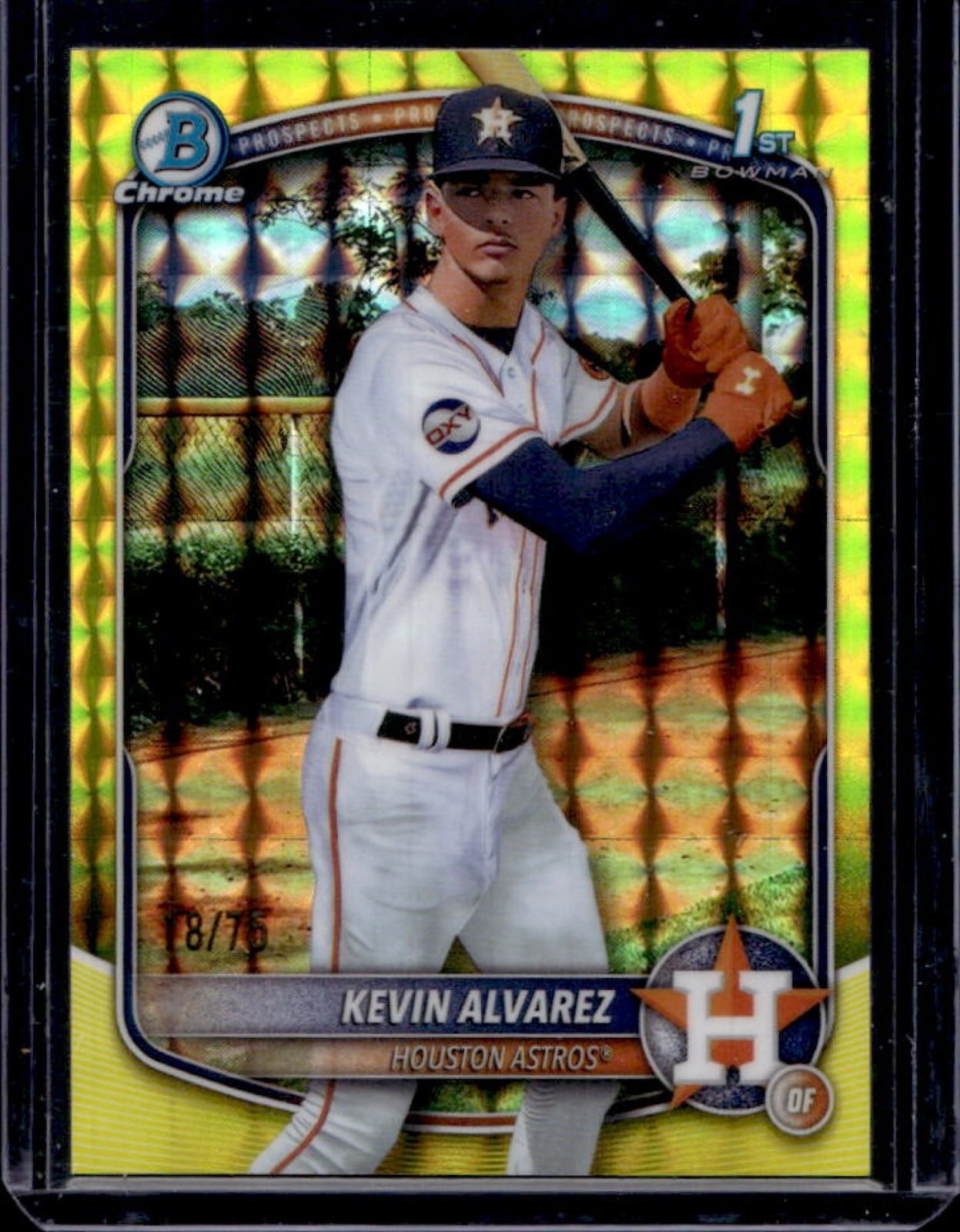 2025 Bowman Chrome Kevin Alvarez Yellow Geometric Refractor 1st Prospect #18/75