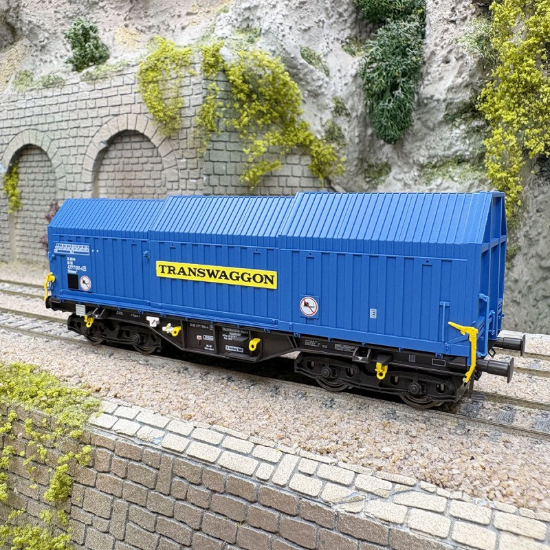 Wagon Shimmns bleu Transwaggon avec toit télescopique finement détaillé