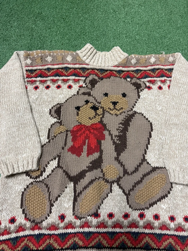 Винтажный 90-х плюшевые медвежата вязаный свитер женщин размер большой Fair Isle дедушка отмечен - Изображение 2 из 4