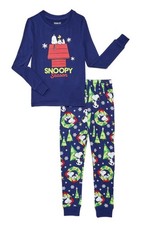 Peanuts Snoopy Holiday Family Pajamas Kids Size 12 Beacon Blue PJ Set New