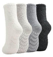 Slipper Socks for Women Grip Hospital One Size 4p5 Beigelightgraywhitegray