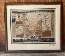 WWII Map Of The Fighting Record Of The Blackhawks Signed By One Of The Sergeants