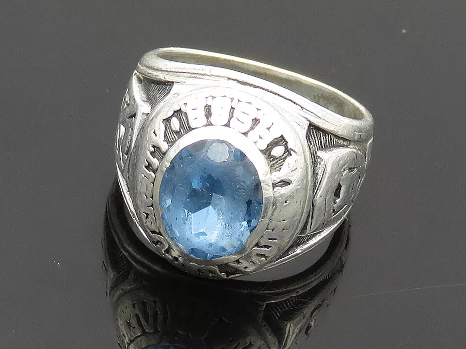 DRILLING 925 Silver Vintage Shiny Blue Topaz 1980 Class Ring Sz 5.5 RG18578