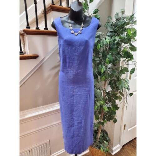 Due Per Due Women's Blue Linen Short Sleeve Shirt & Maxi Dress 2 Pc's Suit 14 - Picture 2 of 12