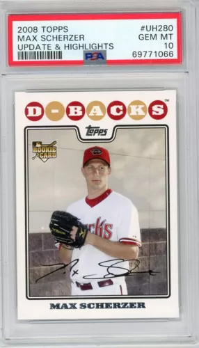 Graded 2008 Topps Update & Highlights Max Scherzer #UH280 Rookie RC Card PSA 10