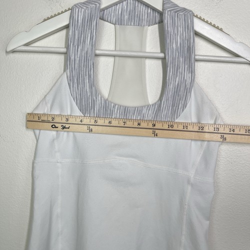 Lululemon Tank Donna 6 Bianco Grigio Cinturino Largo Scoop Razorback Classico Top Y2K - Foto 8 di 13