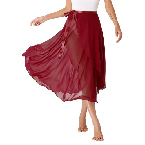 Women's Sheer Lace Up Wrap Dance Skirt Solid Color High Waist Flowy Midi Skirt - Picture 12 of 134
