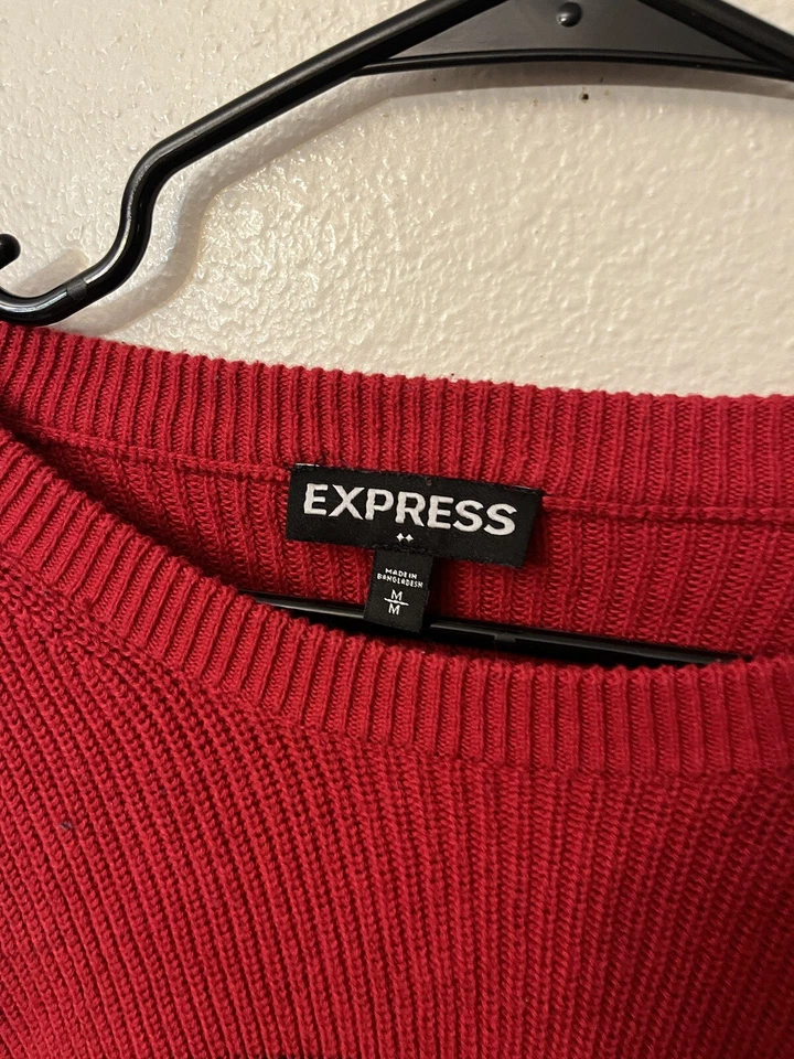 Express Sweater Men's M CrewNeck Heavy Long Sleeve Red Navy Striped - Image 2 of 4