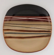 Home Trends Bazaar Square Salad Plates Tan Brown White Stripes Vintage
