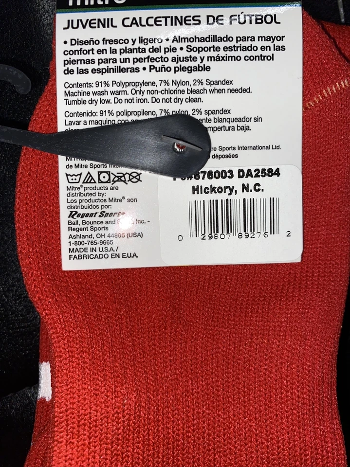 Mitre Youth Football Soccer Socks - Shoe Size 3-9 - Red - Made in USA - Image 3 of 3