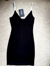 Ladies/Girls. Black Slogan Strappy Wide Rib  Bodycon Dress.PRETTYLITTLETHING. 6