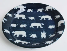 Mino ware Japanese Ceramics Round Plate/Dish White Bear Navy 6.5 inch 