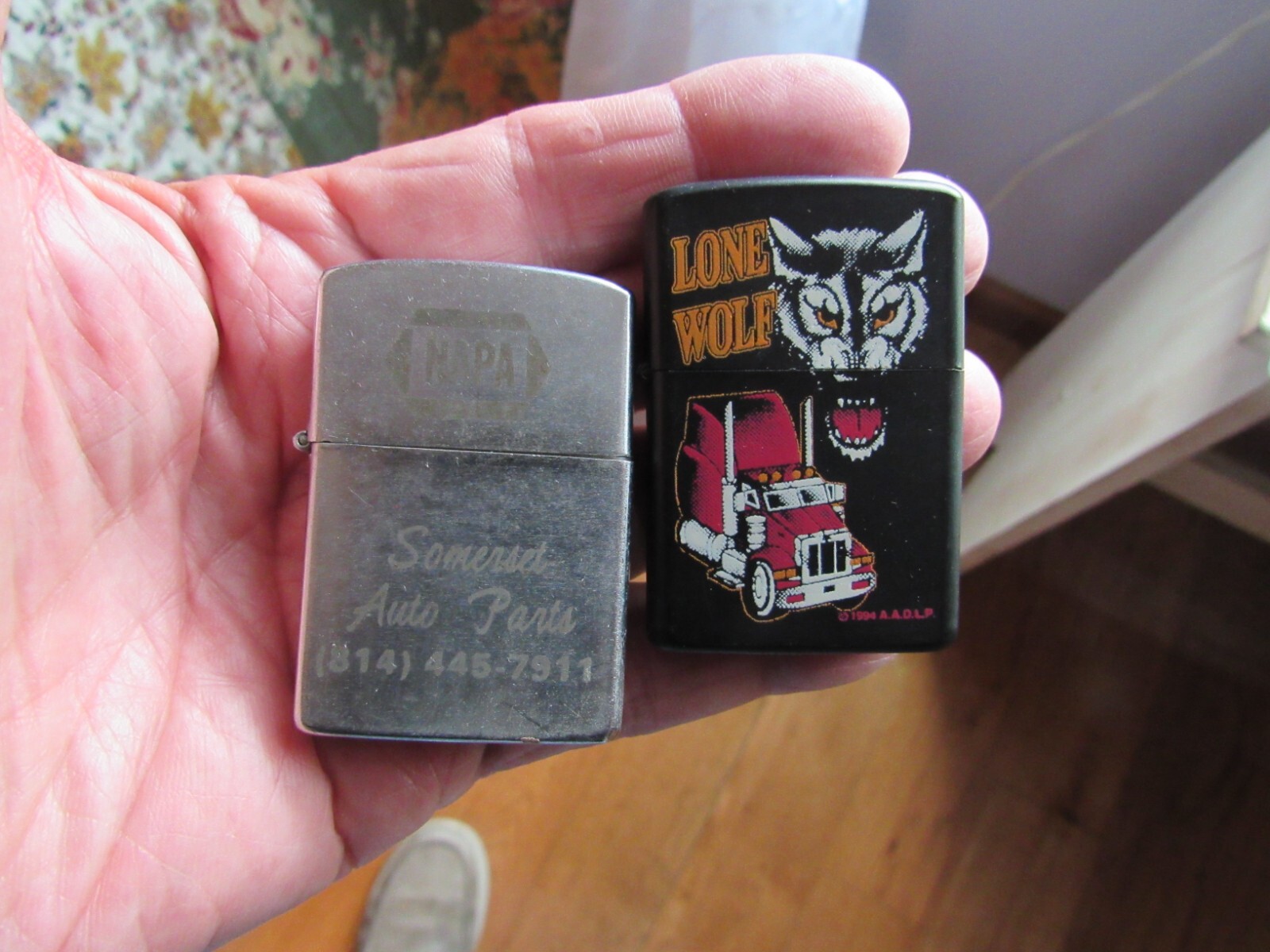 Pair of Vintage A.A.D.LP./Calkor Cigarette Lighters Lone Wolf/NAPA Auto Parts