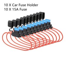 10 Pack 18 Gauge In-line ATC/ATO Fuse Holder W/ 15A AMP Blade Fuse Cover 12V Car